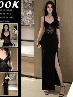 ชุดเดรสยาว สายเดี่ยว เสริมฟองน้ำ GB264 พร้อมส่งด่วนในไทย