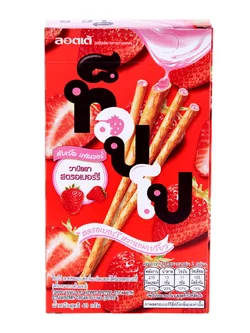 8852008511239 ขนมบิสกิตอบกรอบแท่ง ล็อตเต้ ท็อปโป ไส้สตรอว์เบอร์รี่วานิลลา 40 กรัม