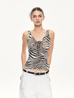 เสื้อครอปกล้าม ซีทรู ม้าลาย CN1039 พร้อมส่งในไทย