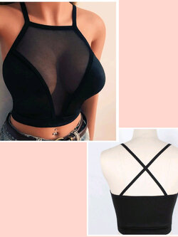 เสื้อครอป สายเดี่ยวไขว้หลัง สีดำ GB002