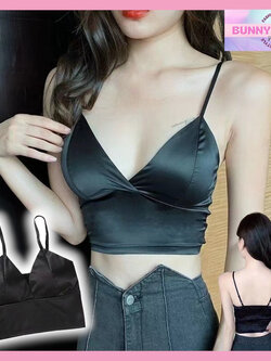 เสื้อครอป สายเดี่ยว ผ้าซาติน สีดำ SP049