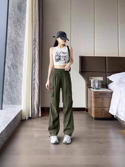 กางเกงวอร์ม สตรีท เอวสูง รุ่นกระเป๋าข้าง รหัส CN101