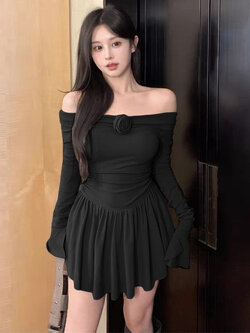 ชุดเดรส เปิดไหล่ เเขนยาว CN2778