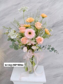 Fresh Flower Vase แจกันดอกไม้สด Style Korea โทนส้มพาสเทล พร้อมตกแต่ง สามารถเปลี่ยนสีได้