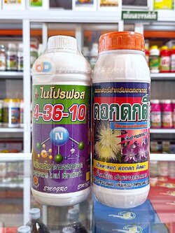 (ชุด2ขวด)ปุ๋ยน้ำ 4-36-10 ขนาด1ลิตร สูตรเตรียมต้นก่อนออกดอก สะสมอาหาร ใบแก่+ดอกดกดี เบสฟอร์+ อาหารเสริมสารสกัดจากธรรมชาติ