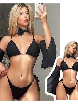 ชุดว่ายน้ำ สีดำ บิกินี่ ครบเซท รหัส SW043