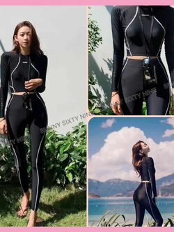 ชุดว่ายน้ำ เล่นเซิร์ฟ เสื้อแขนยาว+กางเกงขายาว สีดำ SW085