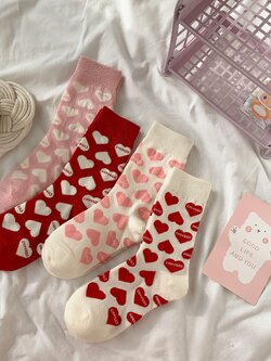 ถุงเท้าสไตล์เกาหลี ลายหัวใจ ผ้านิ่ม