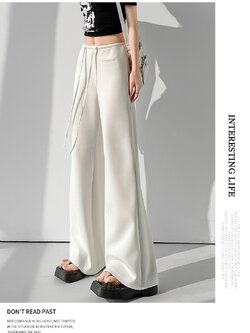 กางเกงขายาว สีขาวเบจ ทรงกระบอก พร้อมส่งในไทย