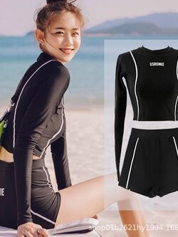 ชุดว่ายน้ำ แขนยาว ชุดเล่นเซิร์ฟ เสื้อแขนยาว+กางเกง SW068