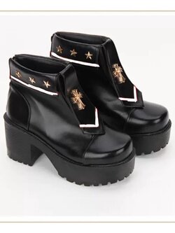 超酷机车双色朋克靴动漫海军翻领十字架五角星防滑坡跟靴8887