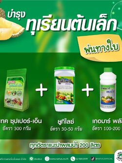 ชุดบำรุงทุเรียนต้นเล็ก นูแทค ซุปเปอร์เอ็น+ยูทิไลซ์+เกอมาร์พลัส พ่นทางใบ