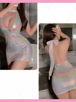 ชุดเดรส คล้องคอ สีขาวเงา เซ็กซี่ X5600-O