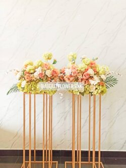 Artificial Flower Stand เปิดงาน 2 ชิ้น โทนเขียว-ส้ม (แบบเช่า) พร้อมตกแต่ง สามารถเปลี่ยนสีได้