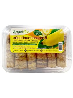 8857127014302 กรีนวิลล์ กล้วยม้วนอบธรรมชาติ 150 กรัม