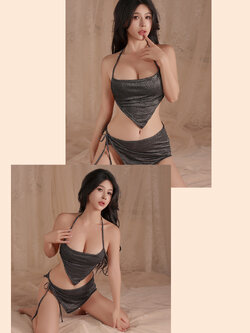 ชุดเซท ชุดครอป เทา-ดำ เสื้อ+กระโปรง X2535-P