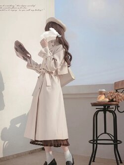 胡桃木JK【雾都画报】原创风衣英伦风优雅高级长款 复古长袖米白