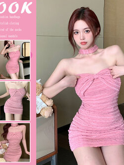 ชุดเดรส ชมพู โชคเกอร์คอ เซ็กซี่ CN60113 พร้อมส่งในไทย