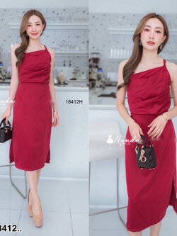 ชุดเดรสเเดง ใส่เที่ยว ใส่ออกงาน งานเเต่ง งานเลี้ยง👗 WD022