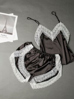 ชุดนอนเซท ซาติน สายเดี่ยว+กางเกงสั้น รหัส SL061