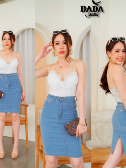 กระโปรงยีนส์ สียีนส์ / สีดำ รุ่นยาว JB003 พร้อมส่ง