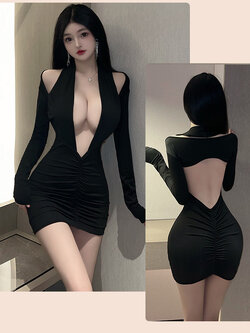 ชุดมินิ ชุดเดรสแขนยาวดีเทลผ่าปลายเล็กๆ เว้าโชว์หลังแบบแซ่บไม่ไหว CN2178