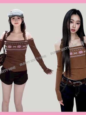 เสื้อไหมพรมน้ำตาล แขนยาว CN1179 พร้อมส่งในไทย