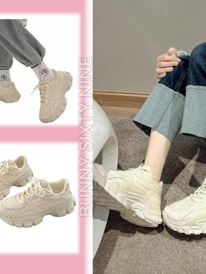 รองเท้าผ้าใบ ขอบนุ่ม เสริมพื้นยาง สูง 2 นิ้ว พร้อมส่งในไทย