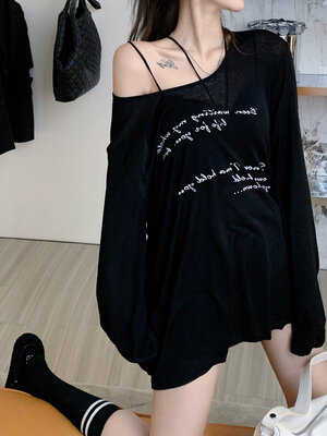 เสื้อแขนยาว ซีทรู บาง พิมพ์ลายตัวอักษร พร้อมส่งด่วนในไทย