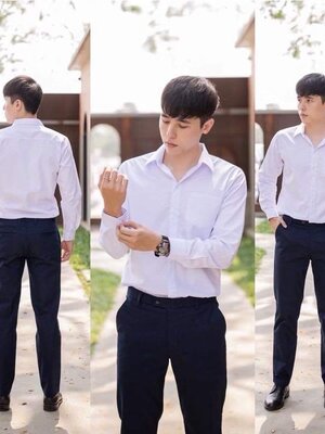 เสื้อเชิ้ตผู้ชาย เสื้อนักศึกษาชาย (ผ้าคอมทวิว) พร้อมส่ง