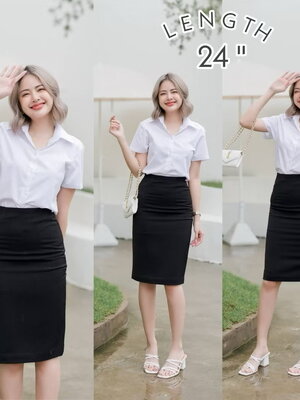 กระโปรงนักศึกษา กระโปรงทรงเอ เอวสูง ผ่าหลัง ยาว 24 นิ้ว