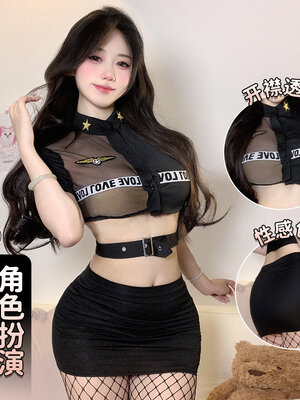 ชุดคอสเพลย์ ชุดเซทตำรวจ สีดำ ครบเซท X2497-P