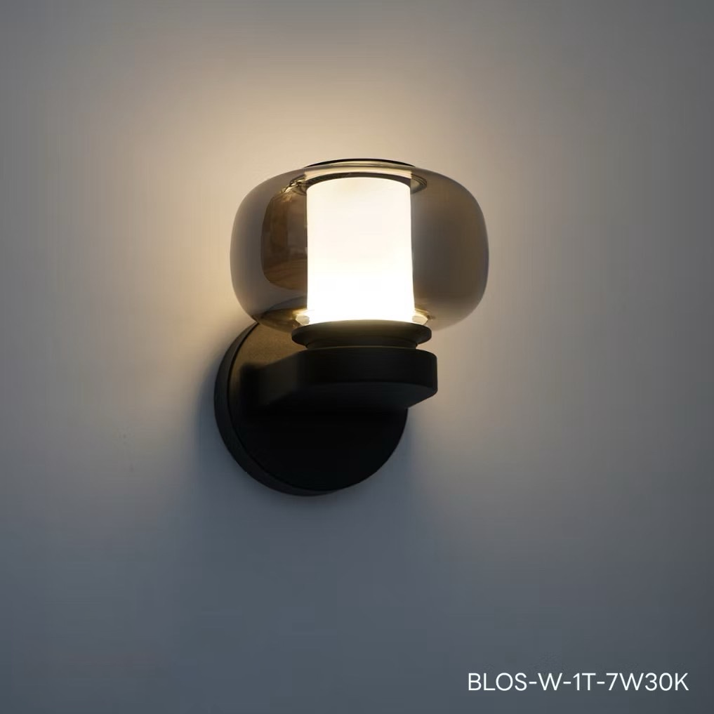 โคมไฟติดผนังภายใน Wall Lamp BLOS Die-Cast Aluminum Black + Acrylic Electroplated Glass LED 7W 3000K IP65