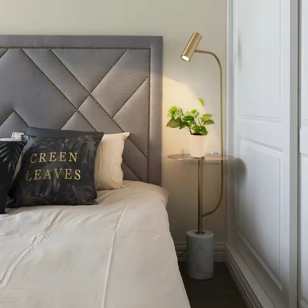 โคมไฟตั้งพื้นพร้อมโต๊ะ Floor Lamp with Table Marble + Iron White + Gold LED Included