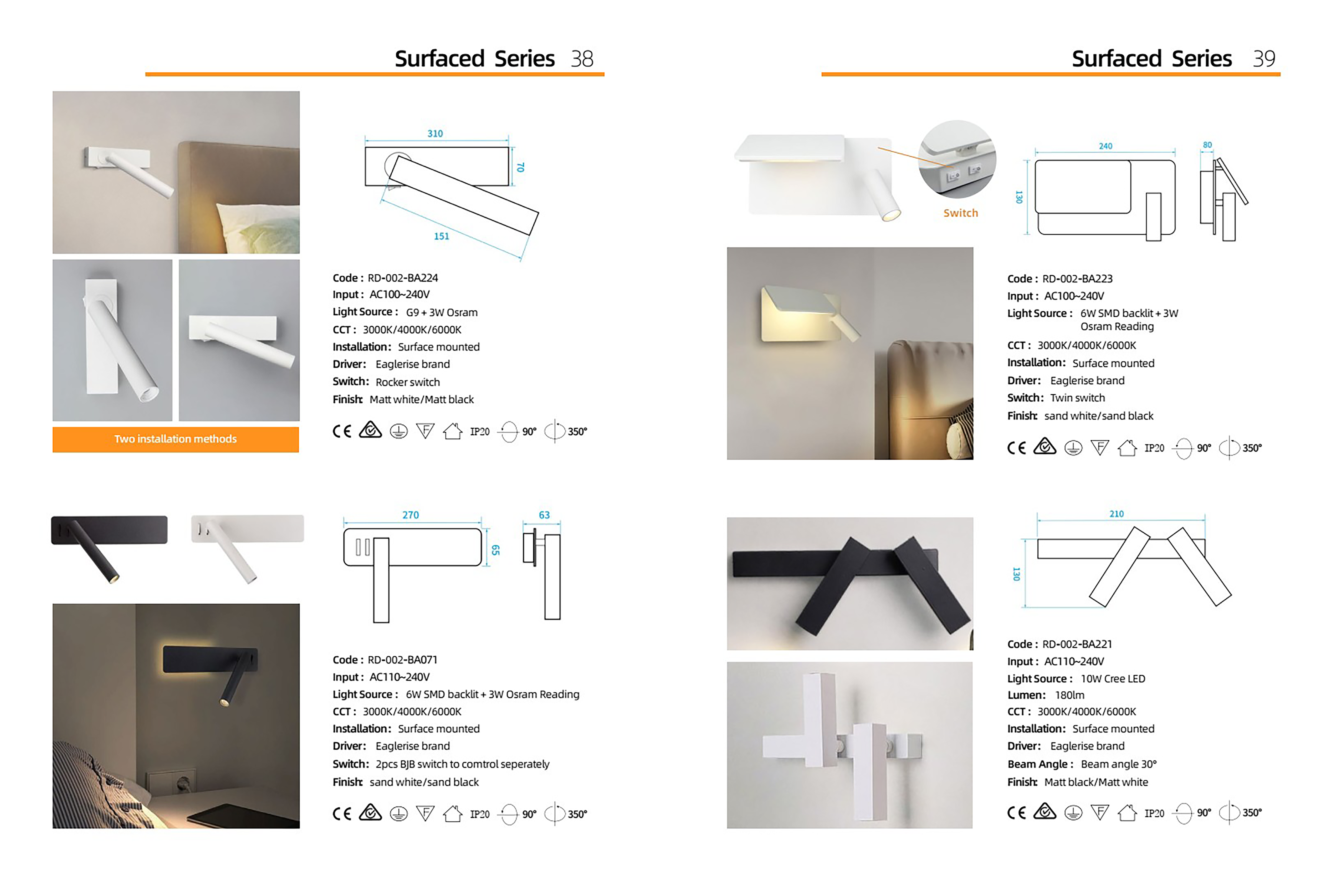 โคมไฟหัวเตียง โคมไฟติดผนังอ่านหนังสือ Wall Reading lamp