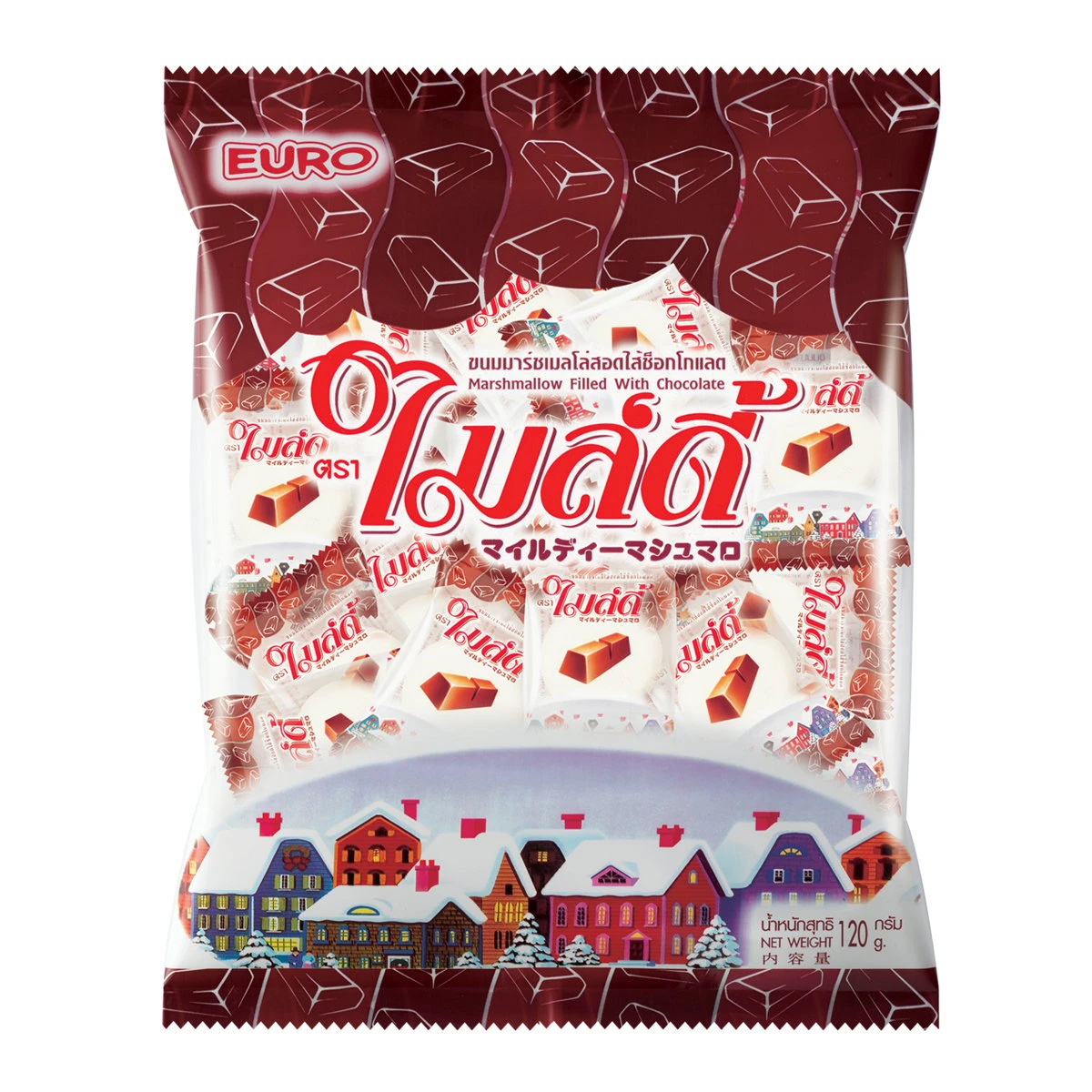 8850425001722 ไมล์ดี้ ขนมมาร์ชเมลโล่สอดไส้ช็อกโกแลต 120 ก.