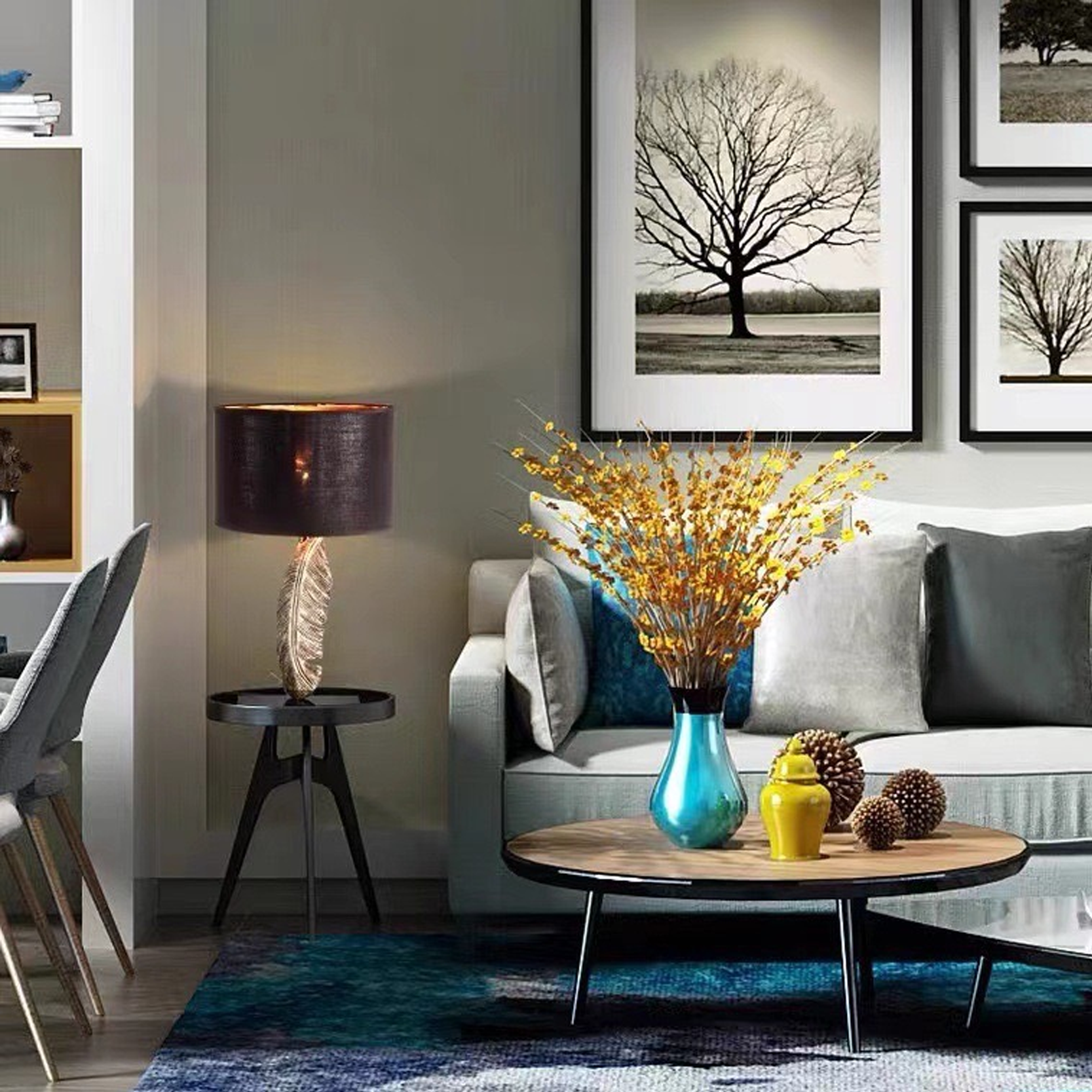 โคมไฟตั้งโต๊ะ สไตล์นอร์ดิก Nordic style table lamp Resin + Marble + Fabric LED E27x1 IP20