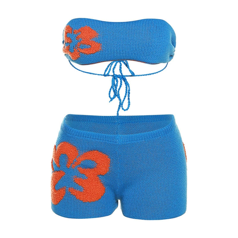 ชุดเซท เกาะอก ฟ้าไหมพรม 2 ชิ้น ซัมเมอร์ ทะเล สงกรานต์ CN30824