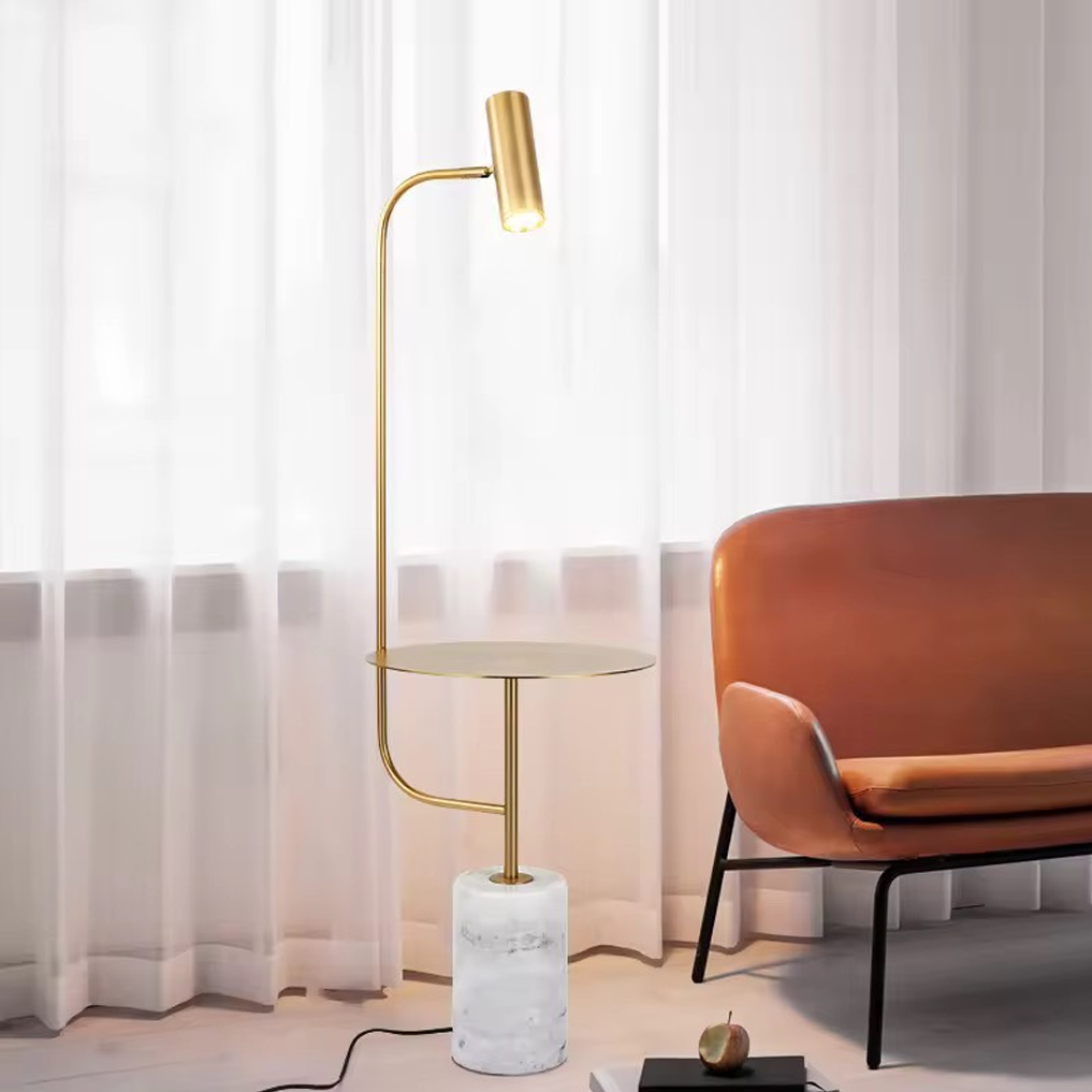 โคมไฟตั้งพื้นพร้อมโต๊ะ Floor Lamp with Table Marble + Iron White + Gold LED Included