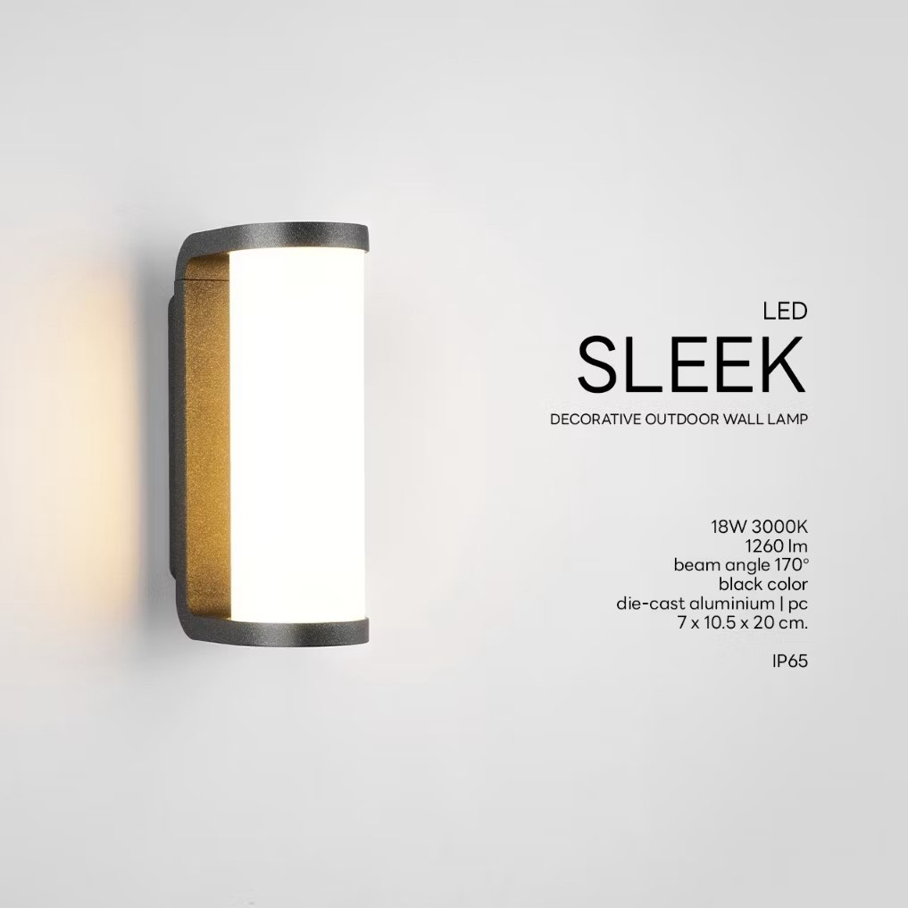 โคมไฟติดผนังภายใน Wall Lamp SLEEK Die-Cast Aluminum Black + PC LED 18W 3000K IP65
