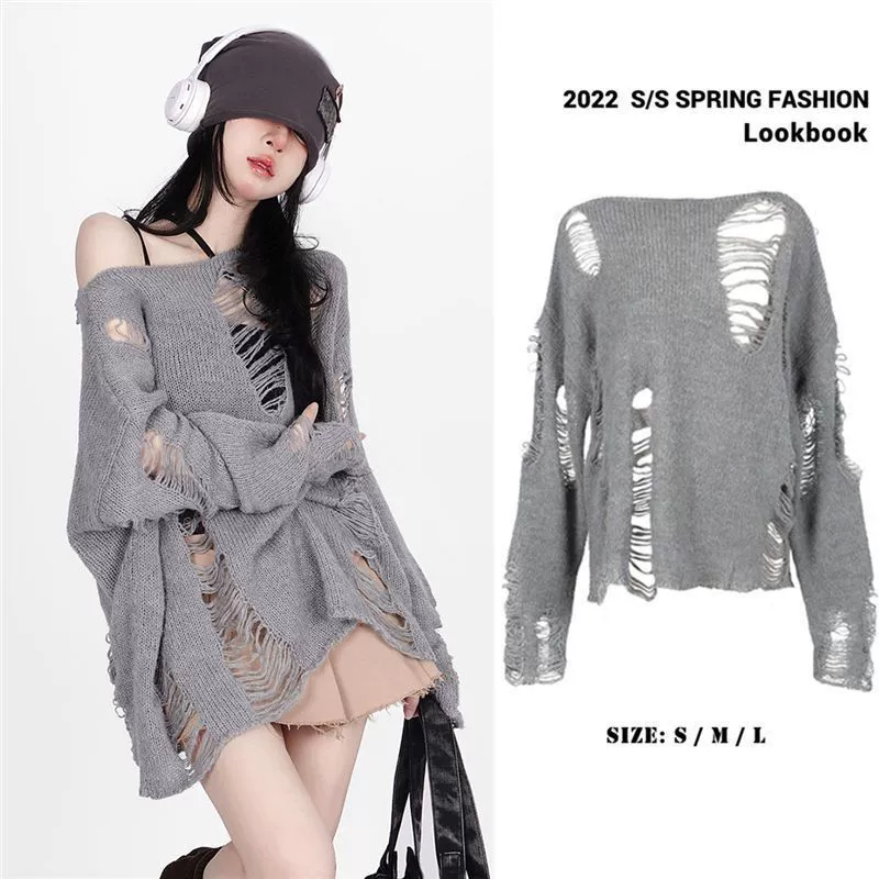 เสื้อแขนยาว เปิดไหล่ แต่งขาด รหัส A413