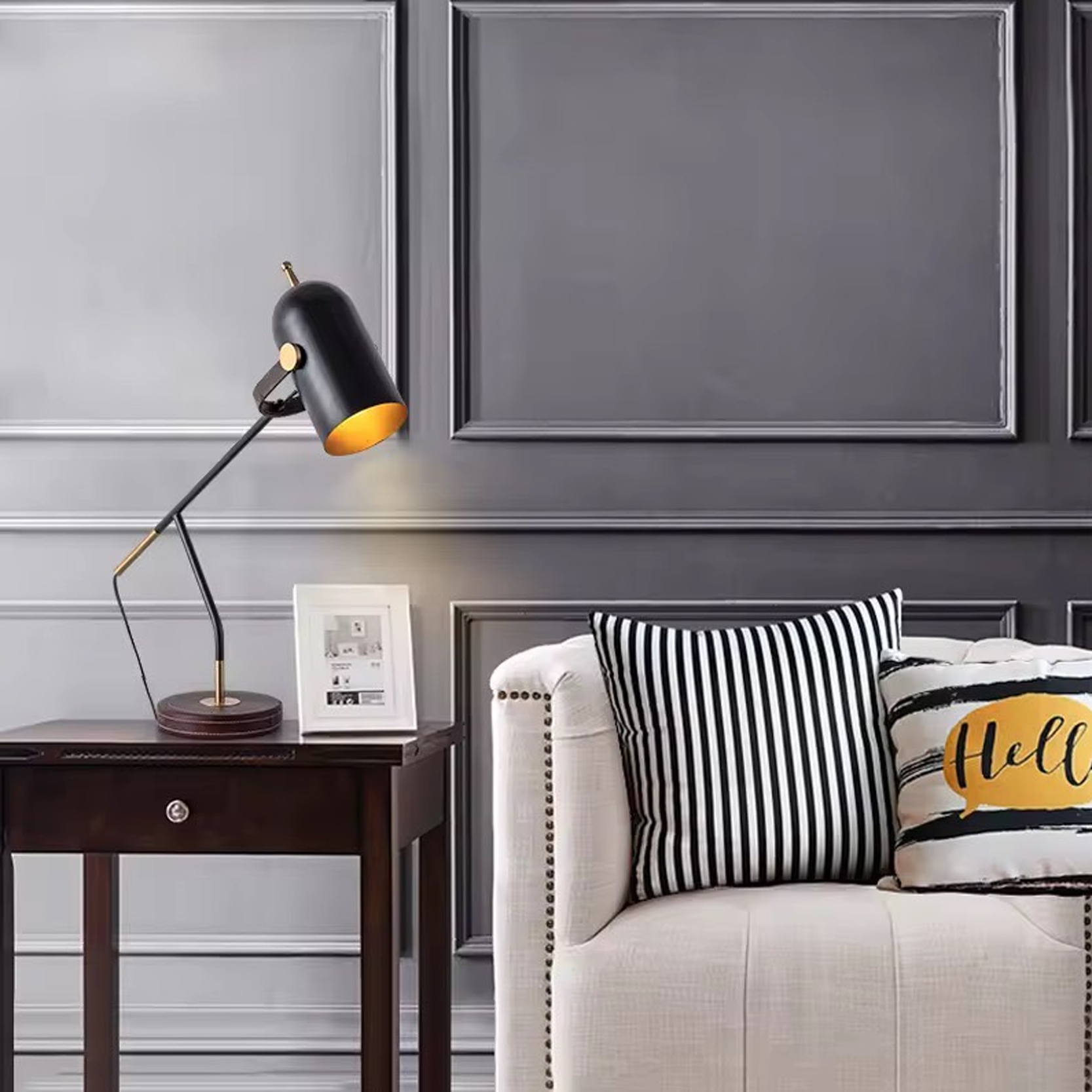 โคมไฟตั้งโต๊ะ สไตล์นอร์ดิก Nordic style table lamp Metal + leather LED E27x1 IP20