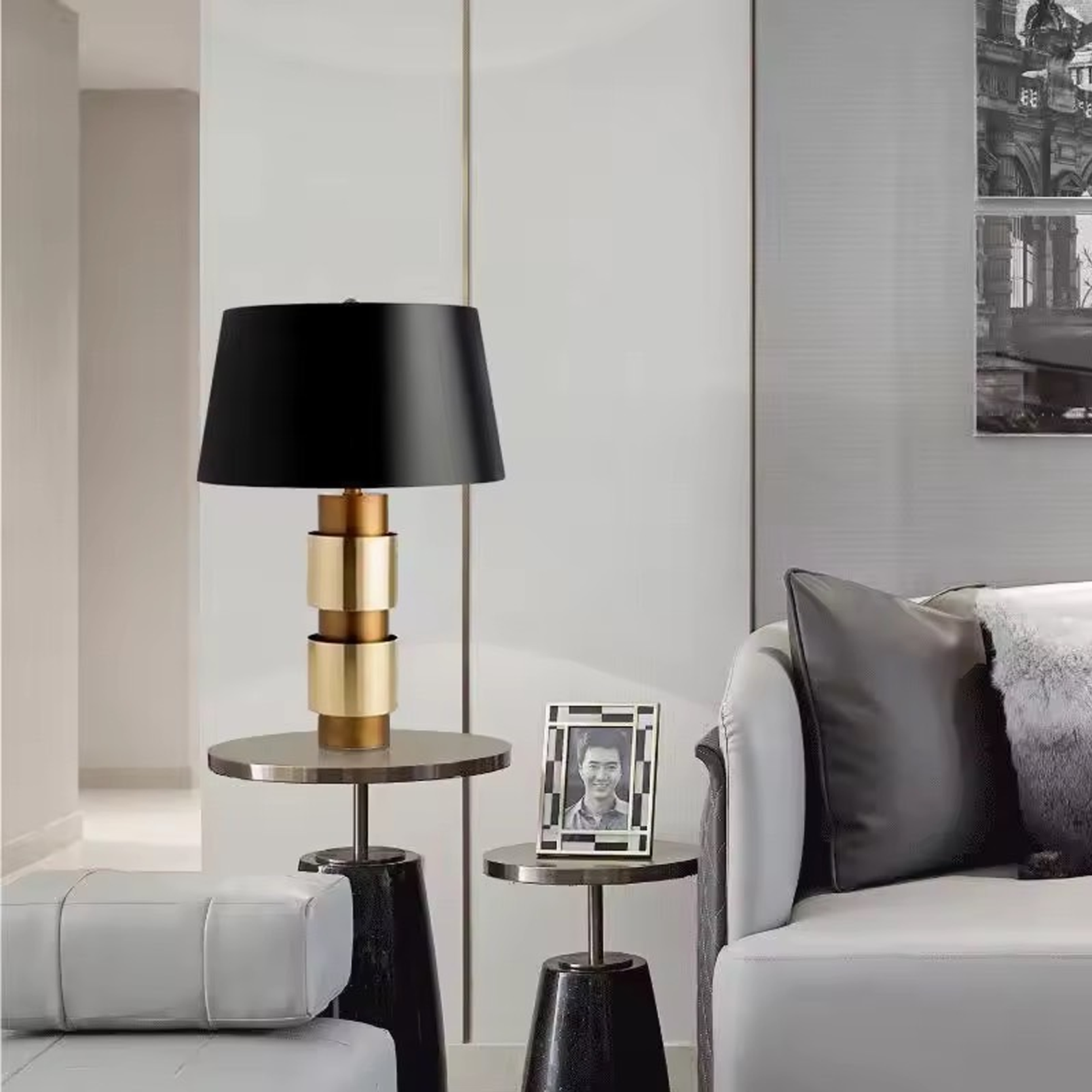 โคมไฟตั้งโต๊ะ สไตล์นอร์ดิก Nordic style table lamp Metal Gold+ Fabric Black LED E27x1 IP20