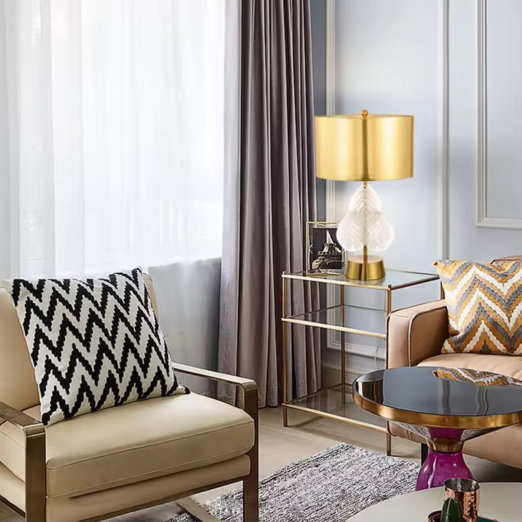 โคมไฟตั้งโต๊ะ สไตล์นอร์ดิก Nordic style table lamp Metal + glass + Fabric LED E27x1 IP20