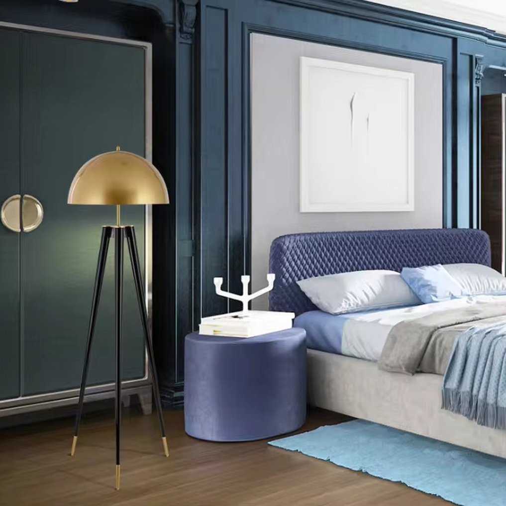 โคมไฟตั้งพื้นหัวโคมทรงโดม Dome Shade Floor Lamp Iron Black + Gold LED E27x2