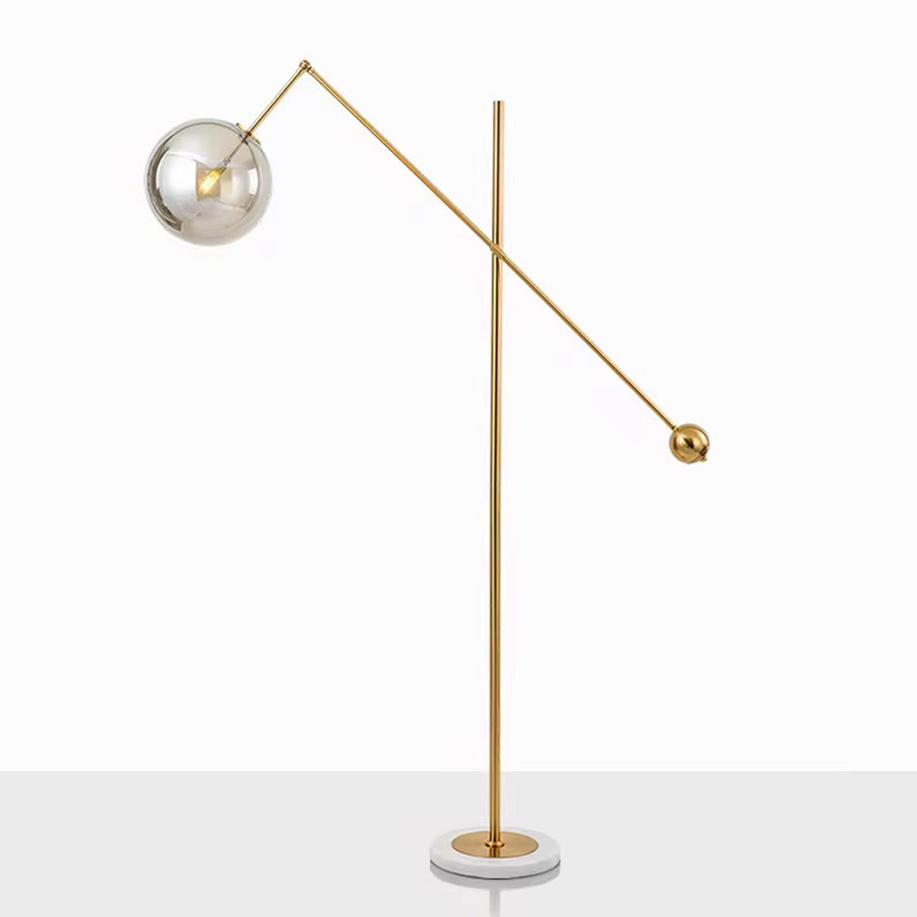 โคมไฟตั้งพื้น Floor lamp Marble + Iron+ Glass สไตล์ Balance Arm ทรงโมเดิร์น ฐานหินอ่อน หัวโคมแก้วกลม