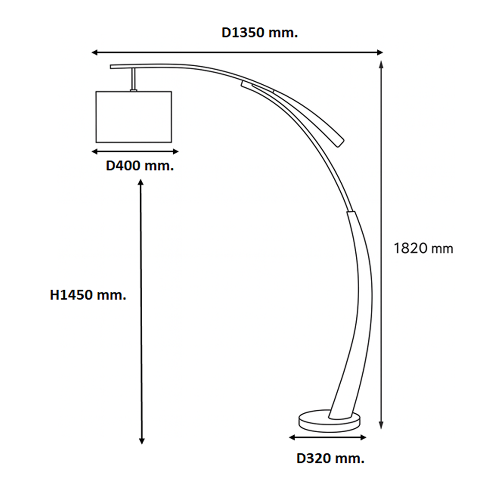 โคมไฟตั้งพื้นแขนโค้งสวยหรู Curved Floor Lamp Iron + Fabric Gold + White LED E27x1