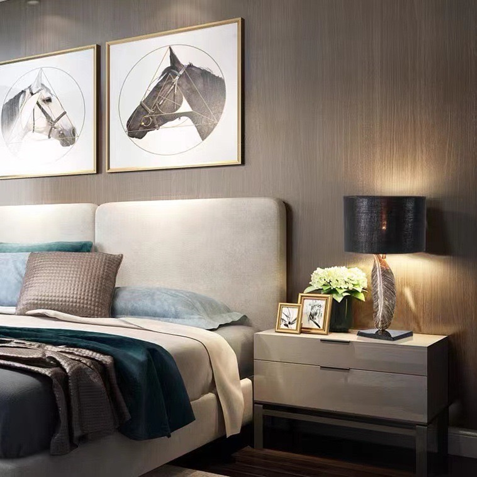 โคมไฟตั้งโต๊ะ สไตล์นอร์ดิก Nordic style table lamp Resin + Marble + Fabric LED E27x1 IP20