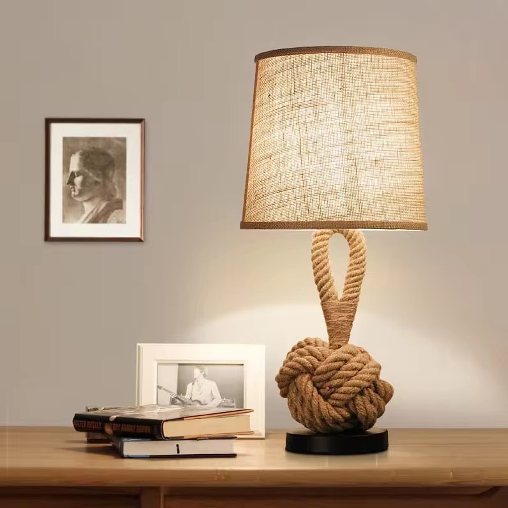 โคมไฟตั้งโต๊ะ Table lamp Vintage Metal + Hemp rope LED E27x1 IP20