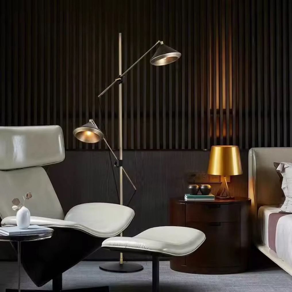 โคมไฟตั้งพื้นโมเดิร์นปรับองศาได้ Adjustable metal floor lamp LED G9x2 Designer twin-head lamp